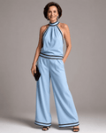 Zephyrine | Enterizo Halter con Ribete en Contraste y Piernas Anchas