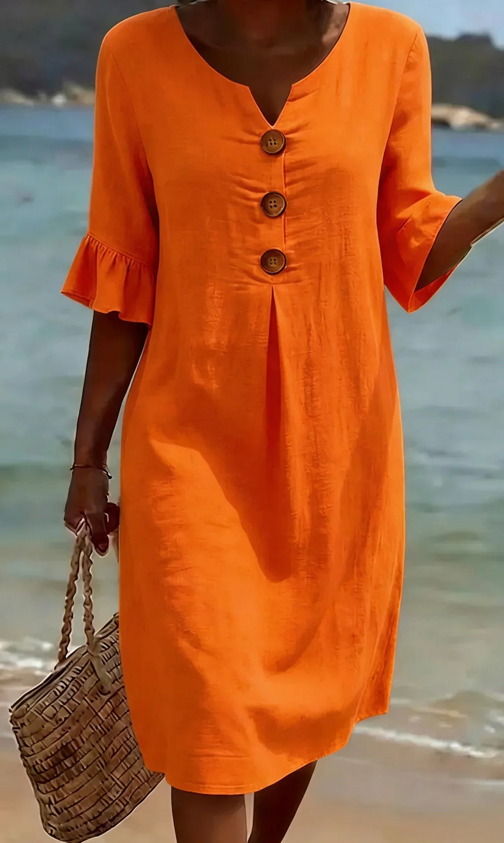 Vanesa™ | Vestido con textura, mangas abullonadas y botones