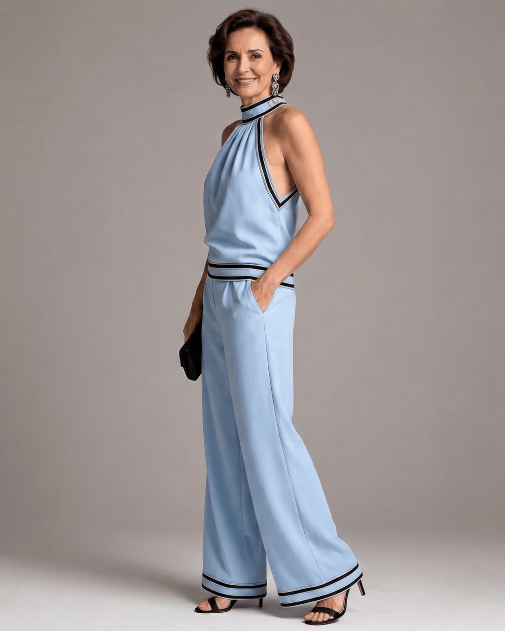 Zephyrine | Enterizo Halter con Ribete en Contraste y Piernas Anchas