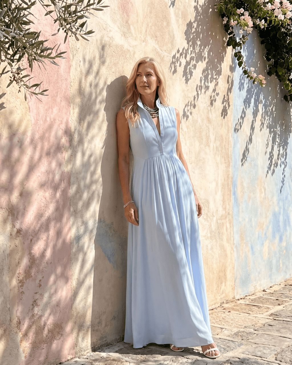Virelia | Vestido Maxi Fluido sin Mangas con Cuello