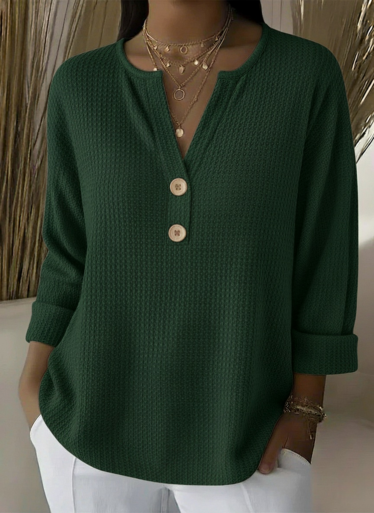 Lucía™ | Camiseta Henley con Textura Waffle y Botones