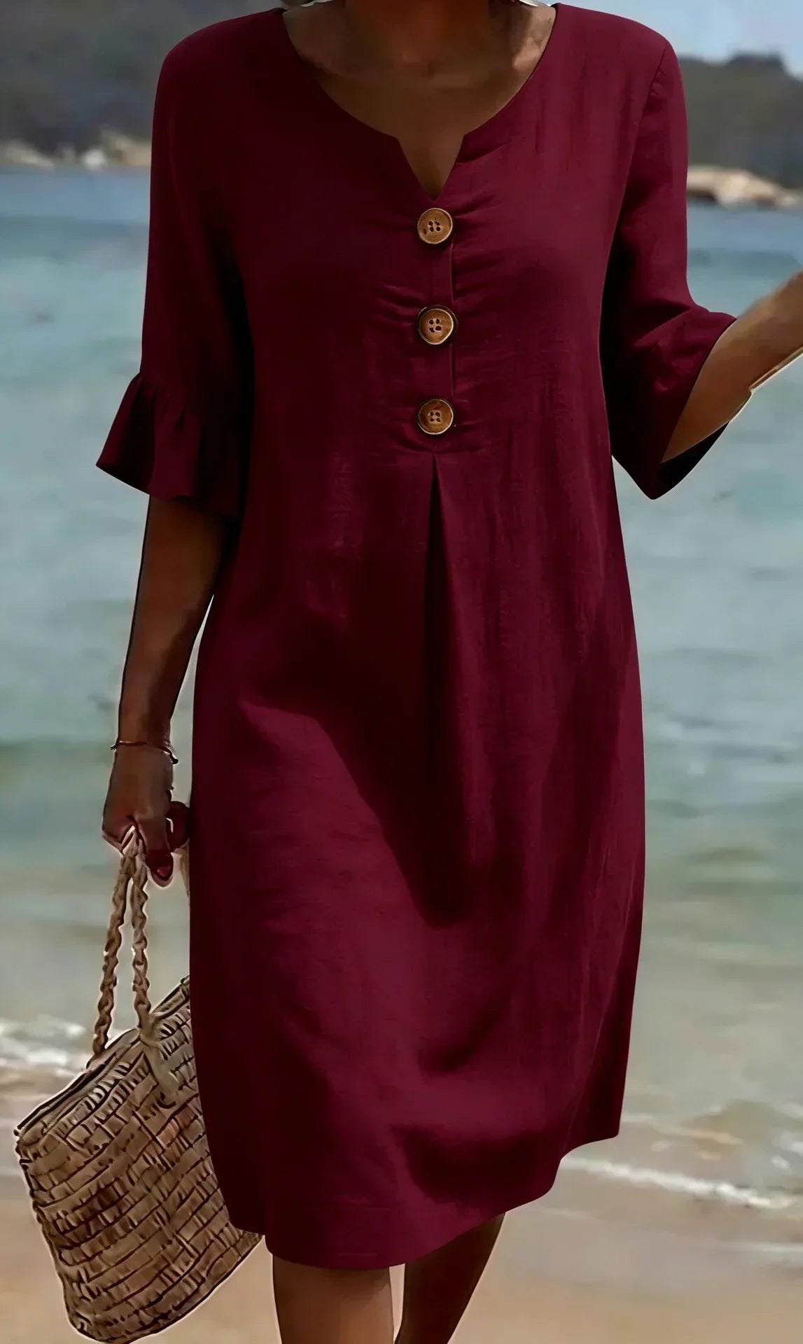 Vanesa™ | Vestido con textura, mangas abullonadas y botones