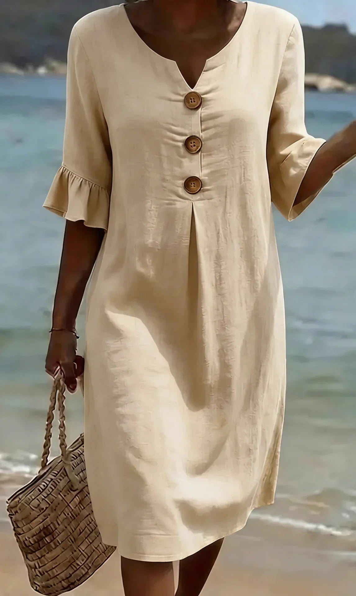 Vanesa™ | Vestido con textura, mangas abullonadas y botones
