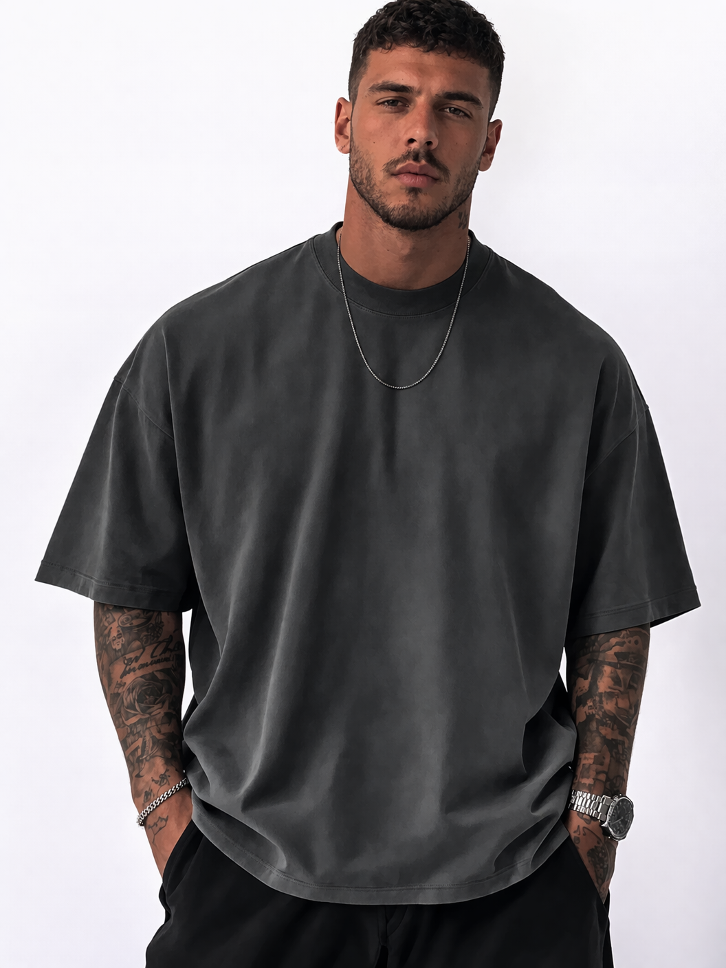 Camiseta Oversize Doble Rosa Negra