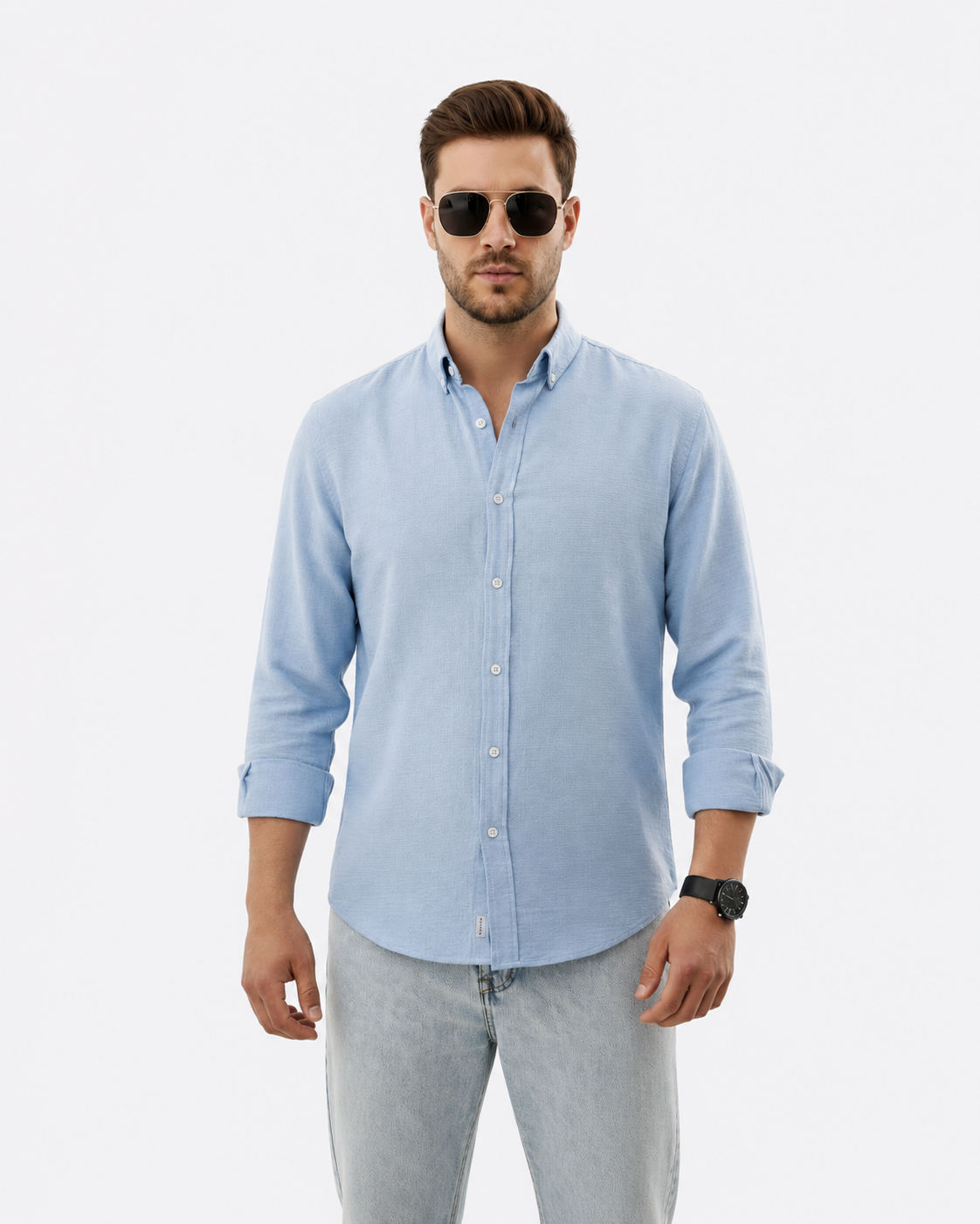 Camisa Celeste Hombre Premium Casual