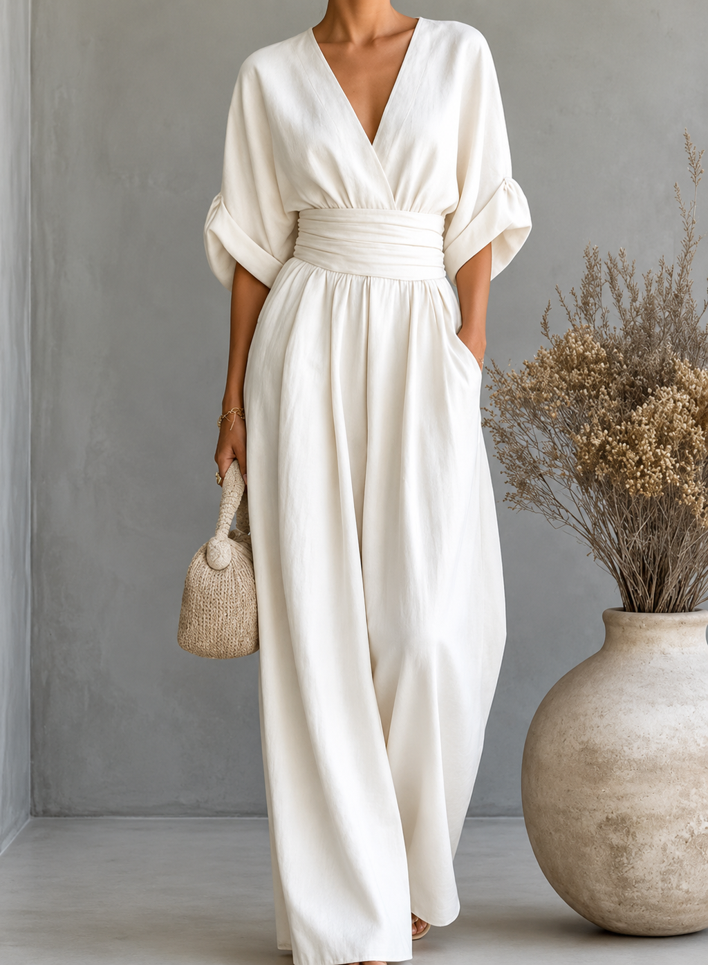Daniela - Mono elegante de escote en V y pierna ancha