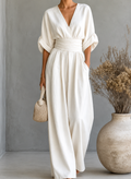 Daniela - Mono elegante de escote en V y pierna ancha
