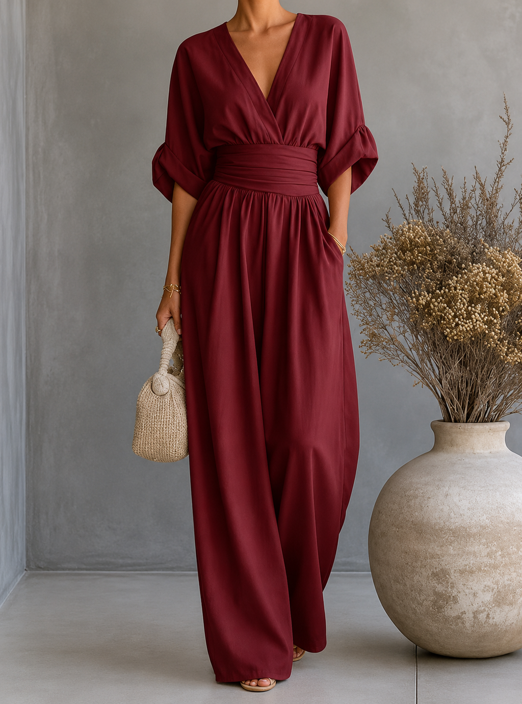 Daniela - Mono elegante de escote en V y pierna ancha