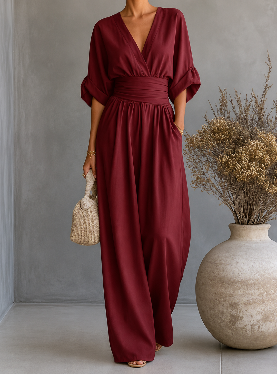 Daniela - Mono elegante de escote en V y pierna ancha