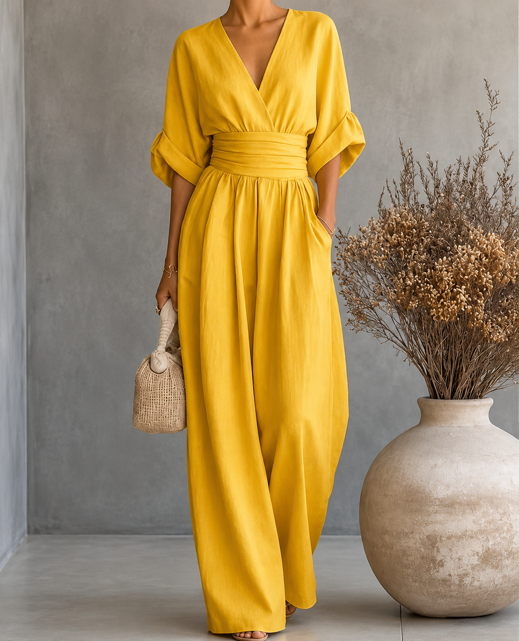 Daniela - Mono elegante de escote en V y pierna ancha