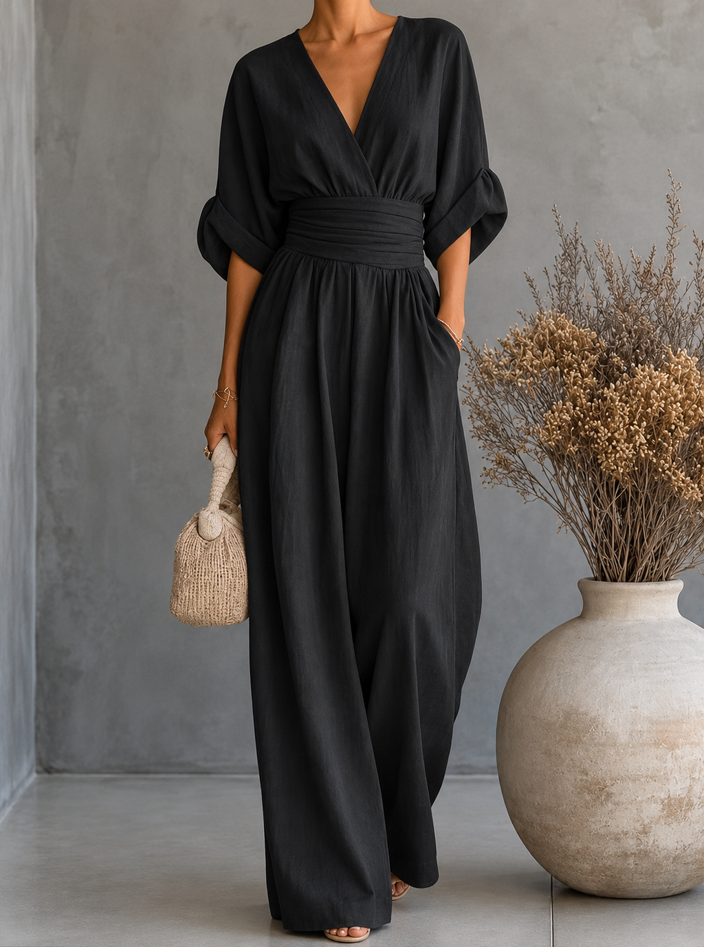 Daniela - Mono elegante de escote en V y pierna ancha
