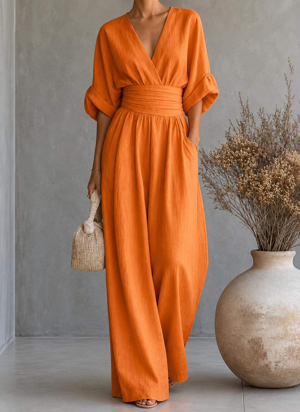 Daniela - Mono elegante de escote en V y pierna ancha