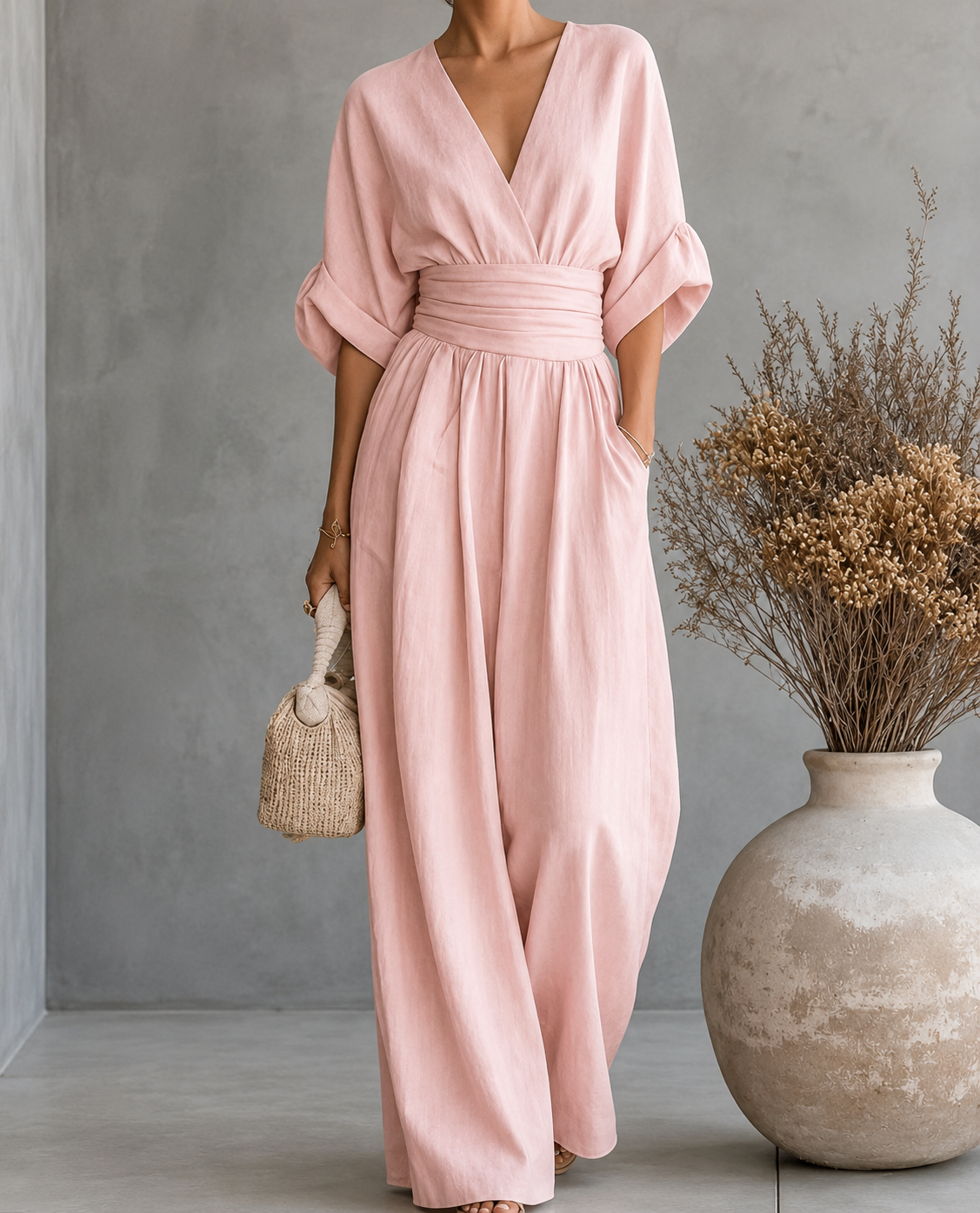 Daniela - Mono elegante de escote en V y pierna ancha