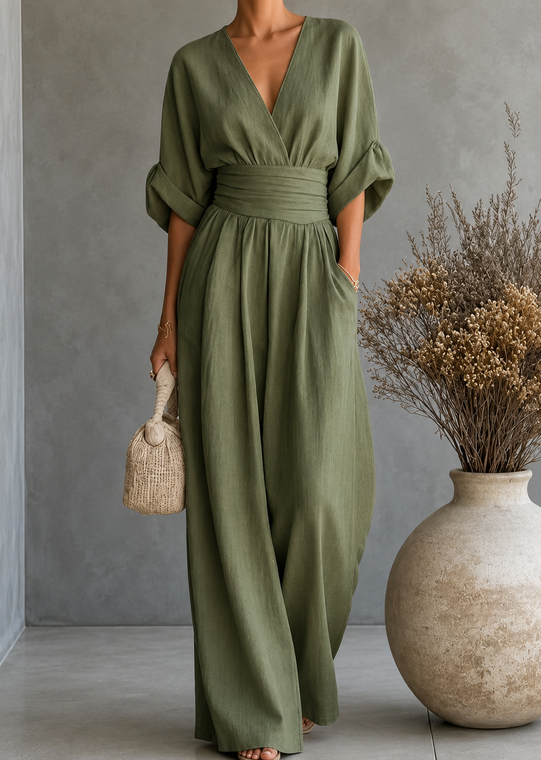 Daniela - Mono elegante de escote en V y pierna ancha