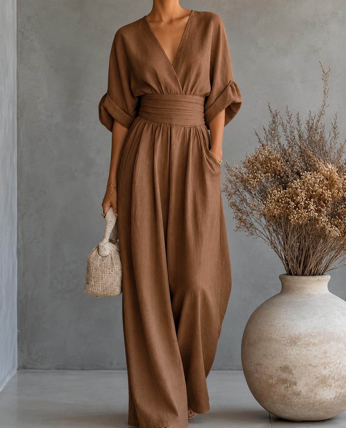 Daniela - Mono elegante de escote en V y pierna ancha