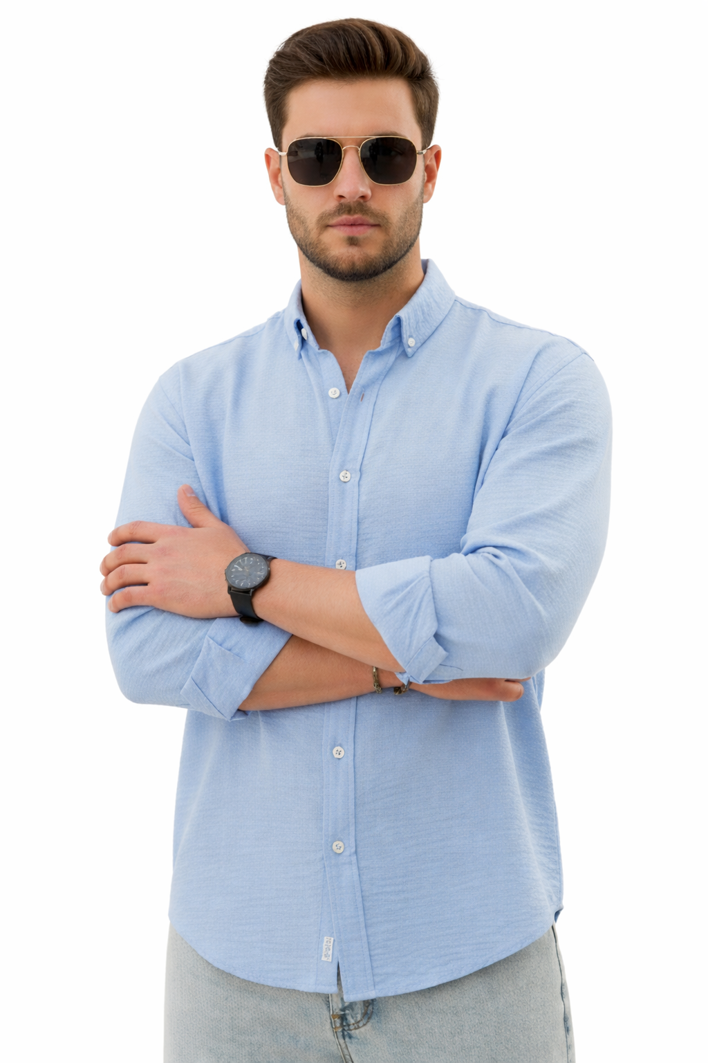Camisa Celeste Hombre Premium Casual