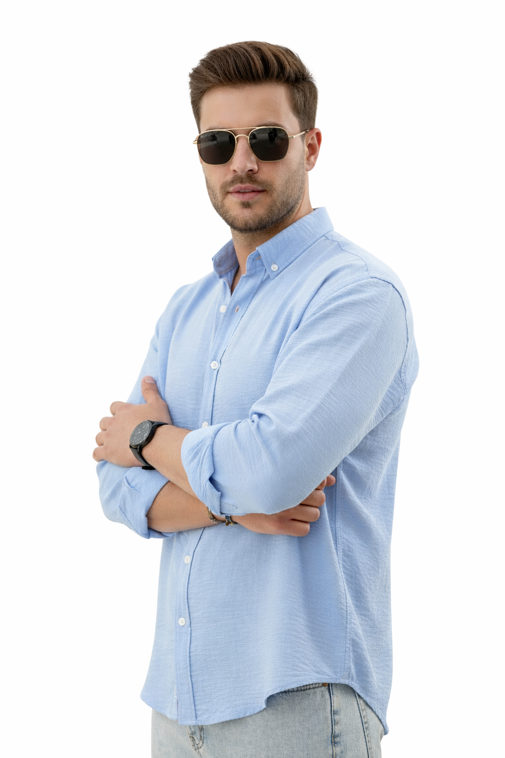 Camisa Celeste Hombre Premium Casual