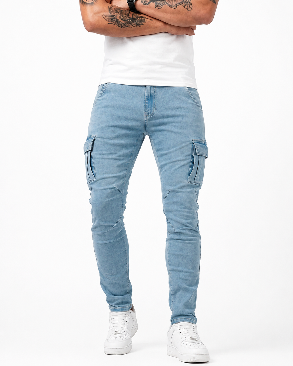 Vaquero Cargo Slim Fit Azul Claro – Estilo Urbano y Comodidad Premium