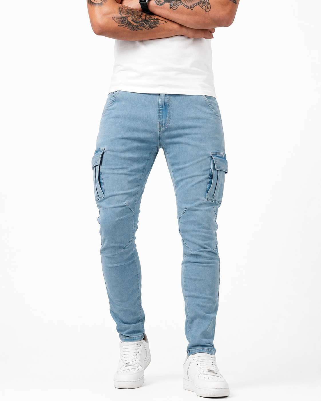 Vaquero Cargo Slim Fit Azul Claro – Estilo Urbano y Comodidad Premium
