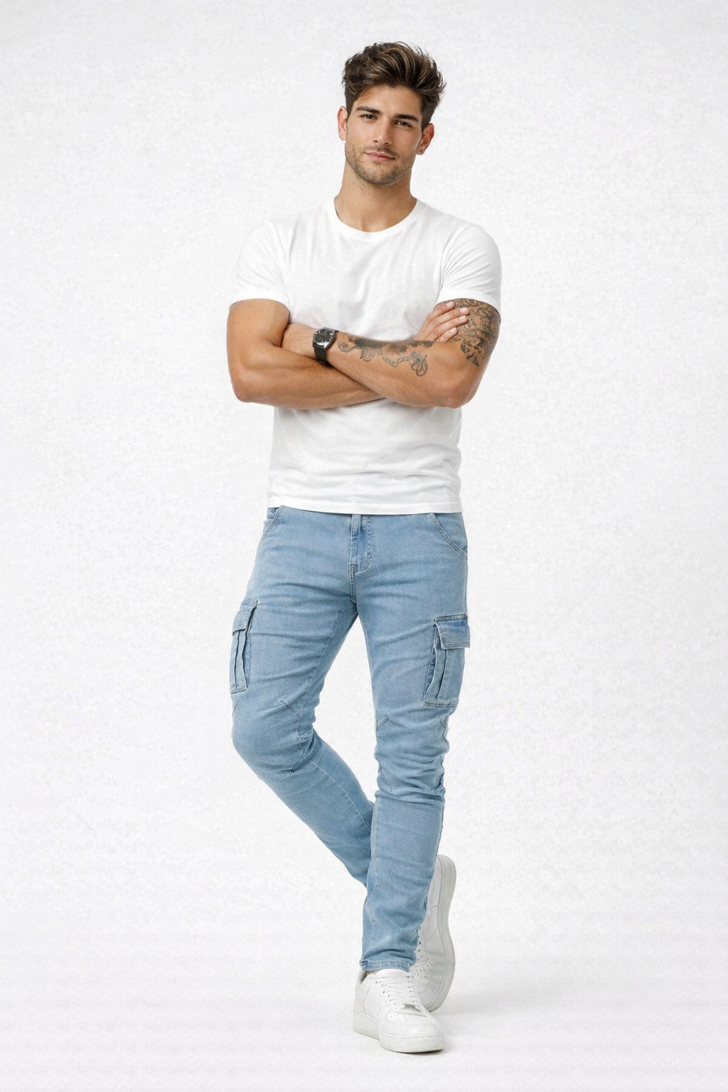 Vaquero Cargo Slim Fit Azul Claro – Estilo Urbano y Comodidad Premium