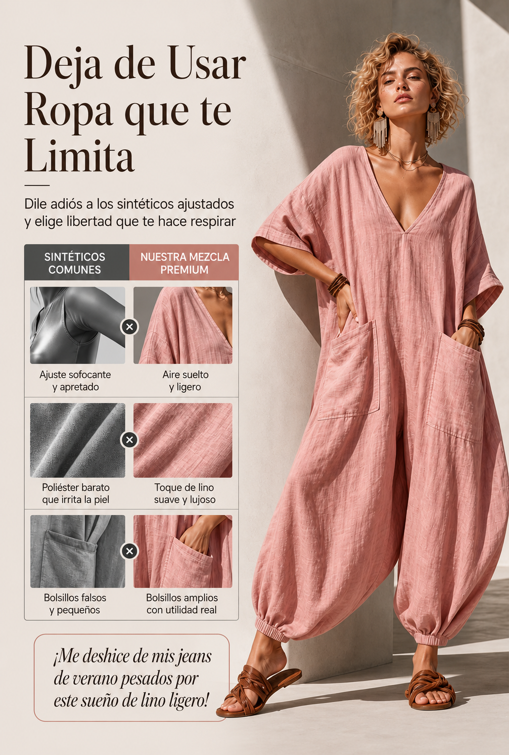 Mono de verano holgado para mujer con cuello en V