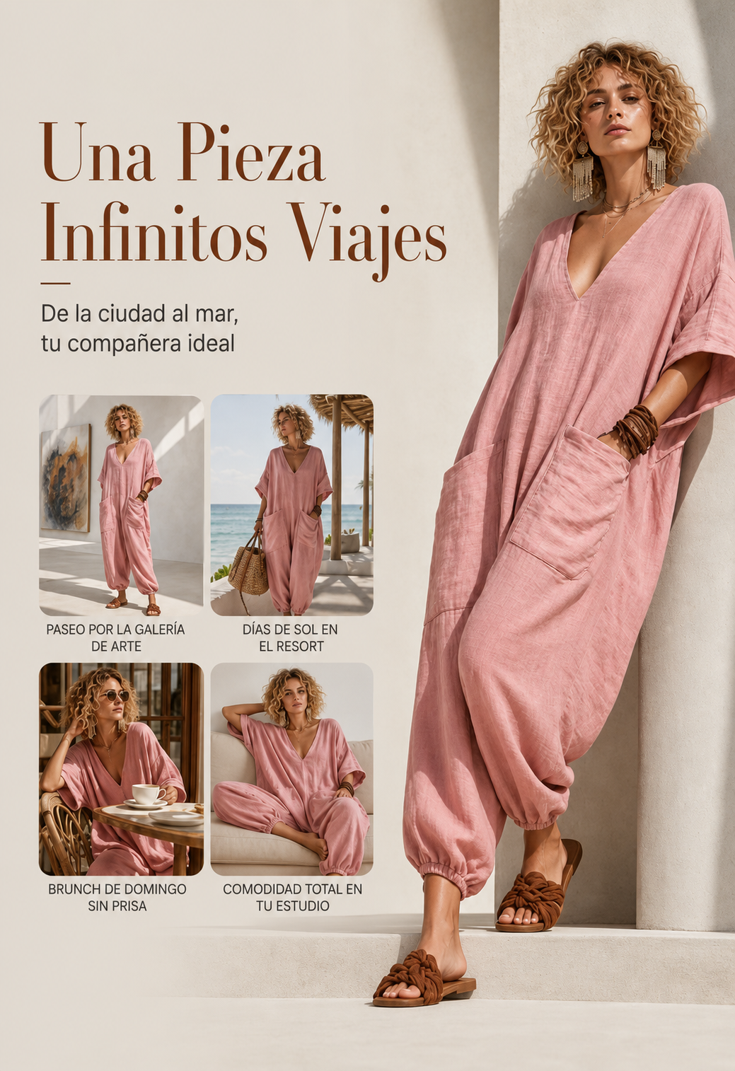 Mono de verano holgado para mujer con cuello en V
