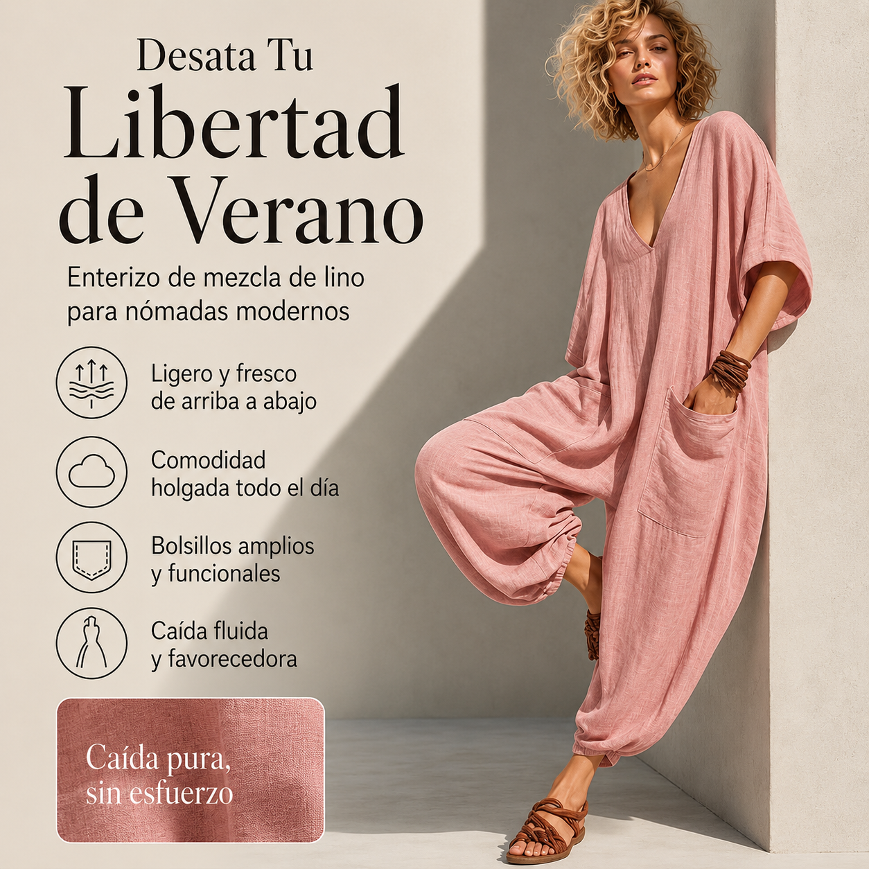 Mono de verano holgado para mujer con cuello en V