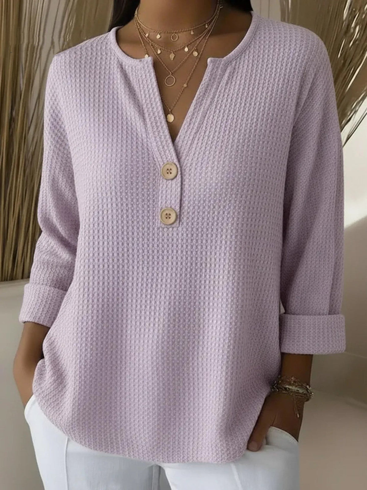 Lucía™ | Camiseta Henley con Textura Waffle y Botones
