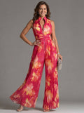 Zakira | Enterizo Floral con Escote Halter y Pierna Ancha