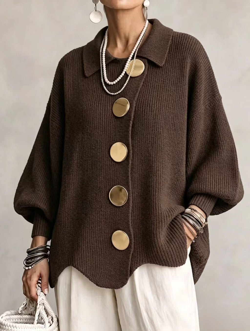 Victoria™ | Cárdigan Oversize con Botones Dorados Grandes