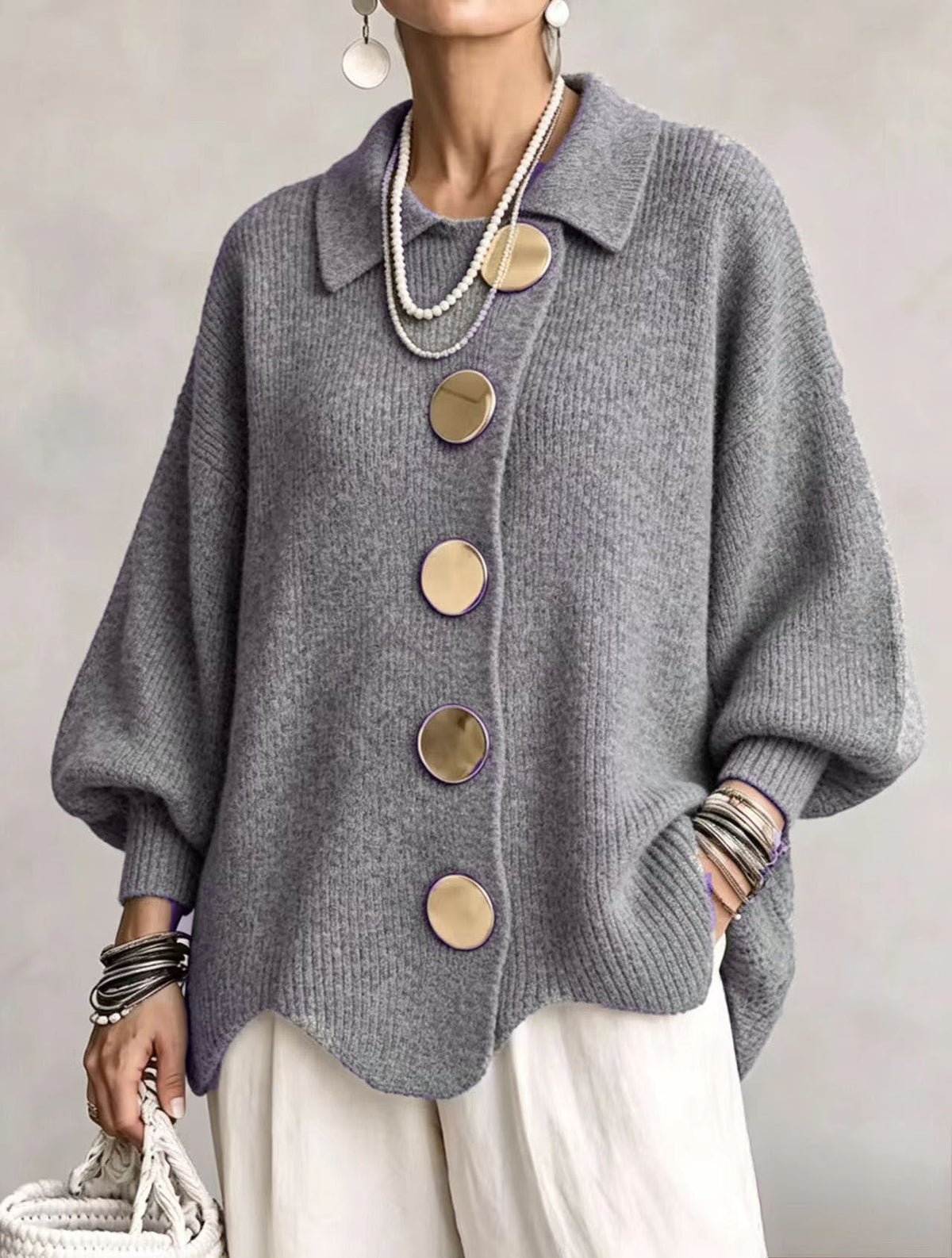 Victoria™ | Cárdigan Oversize con Botones Dorados Grandes