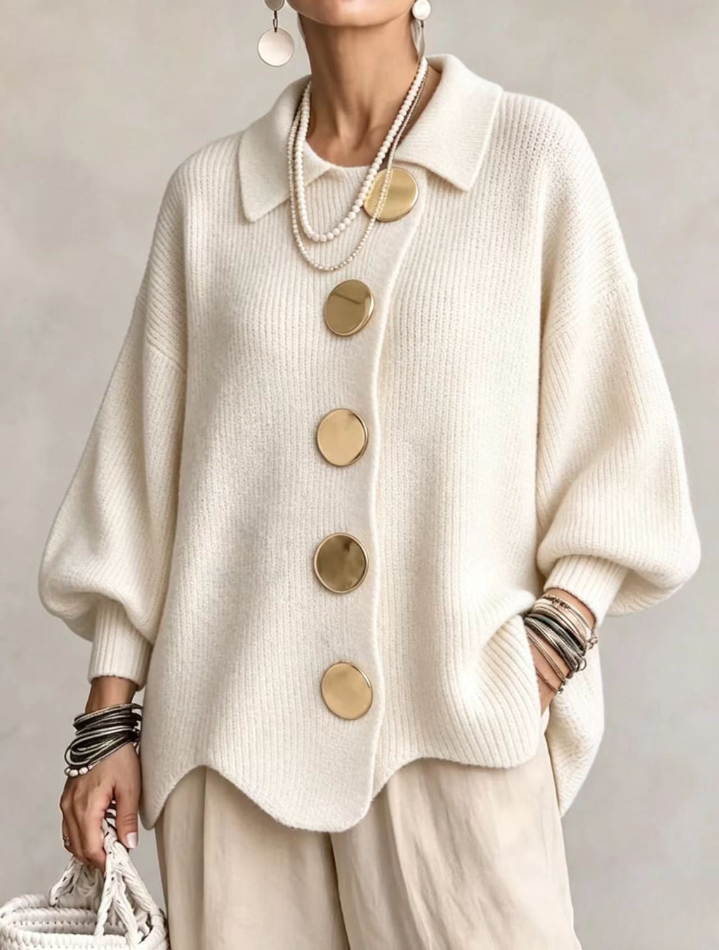 Victoria™ | Cárdigan Oversize con Botones Dorados Grandes