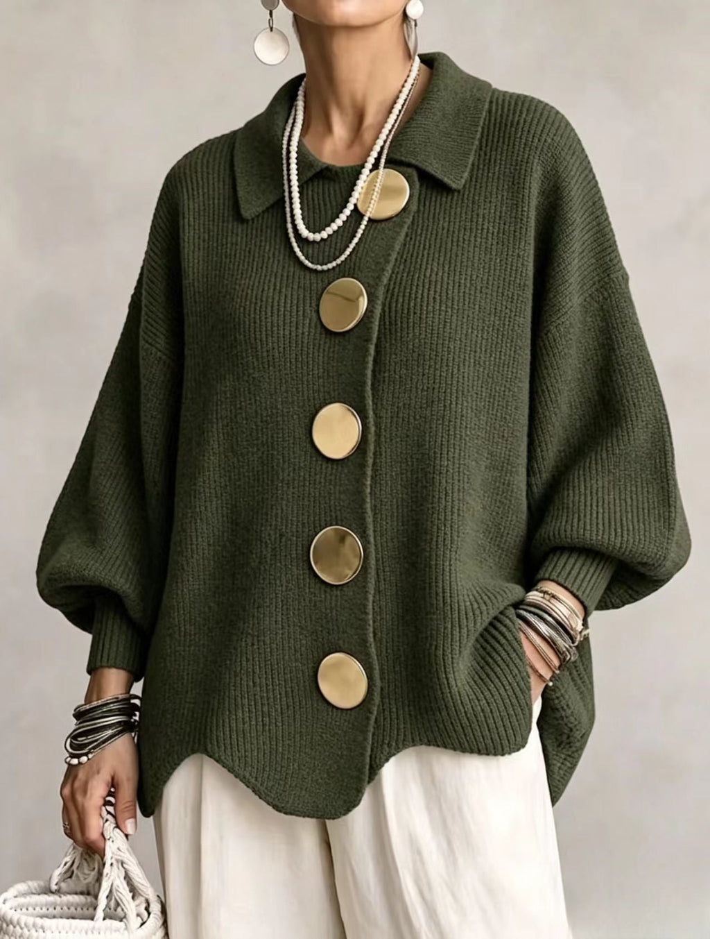 Victoria™ | Cárdigan Oversize con Botones Dorados Grandes