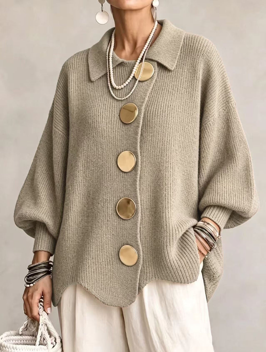 Victoria™ | Cárdigan Oversize con Botones Dorados Grandes
