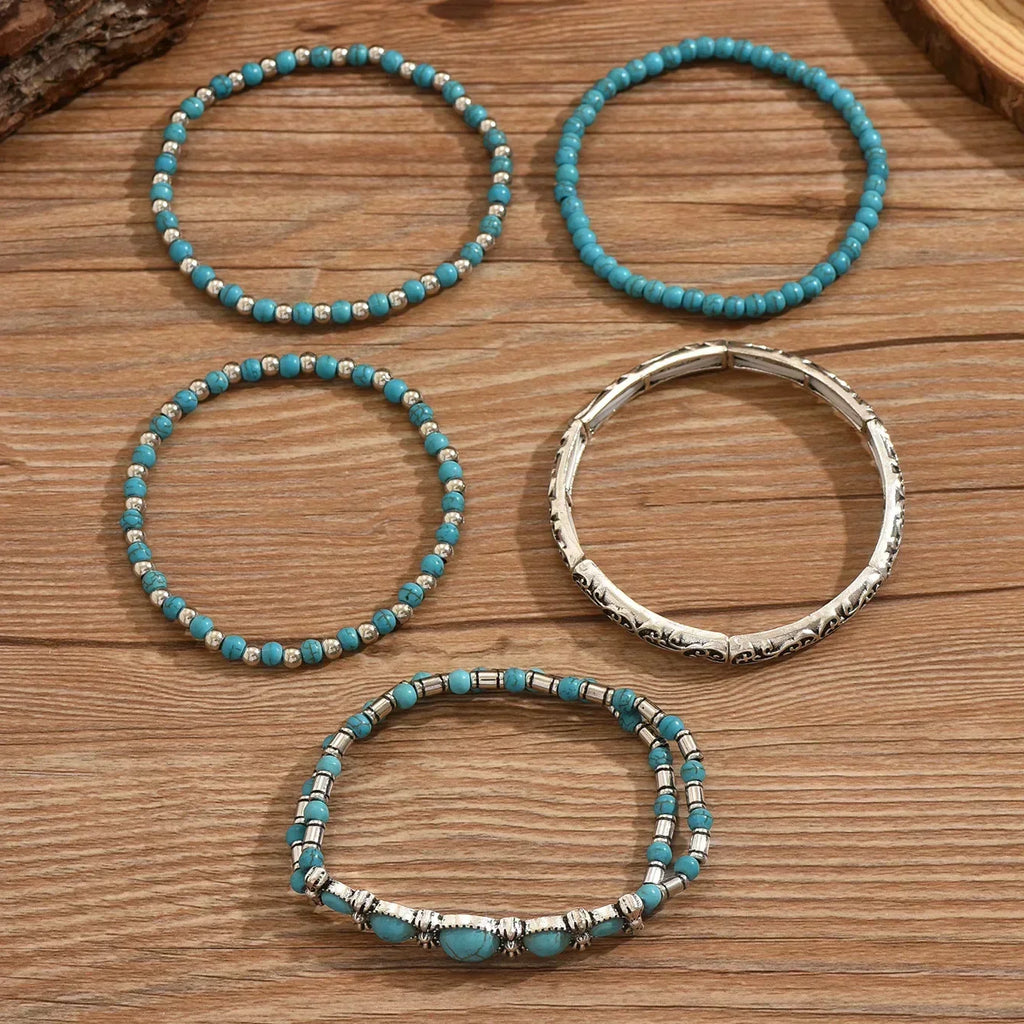 Set de pulseras boho con cuentas turquesas