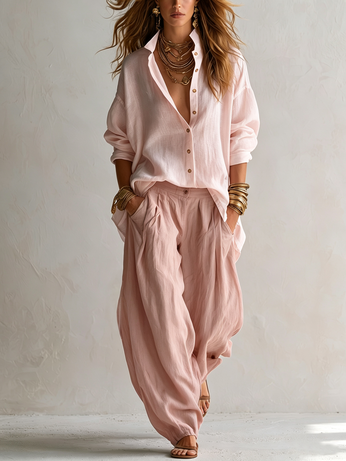 Capucine | Camisa blanca holgada y pantalones Lantern verde oliva