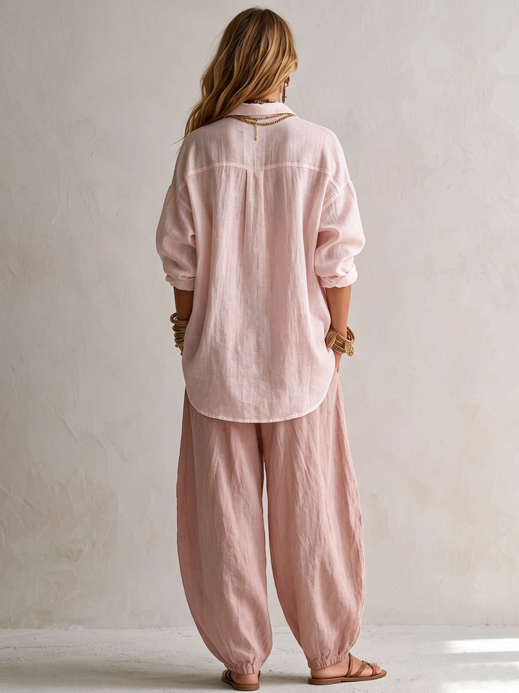 Capucine | Camisa blanca holgada y pantalones Lantern verde oliva