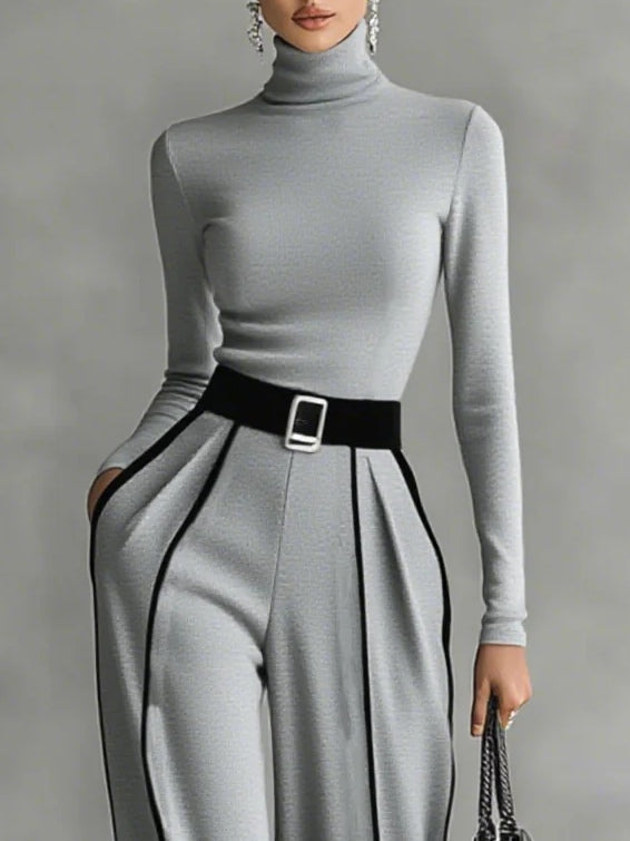 Adele | Conjunto de top de cuello alto con ribetes blancos y pantalón ancho