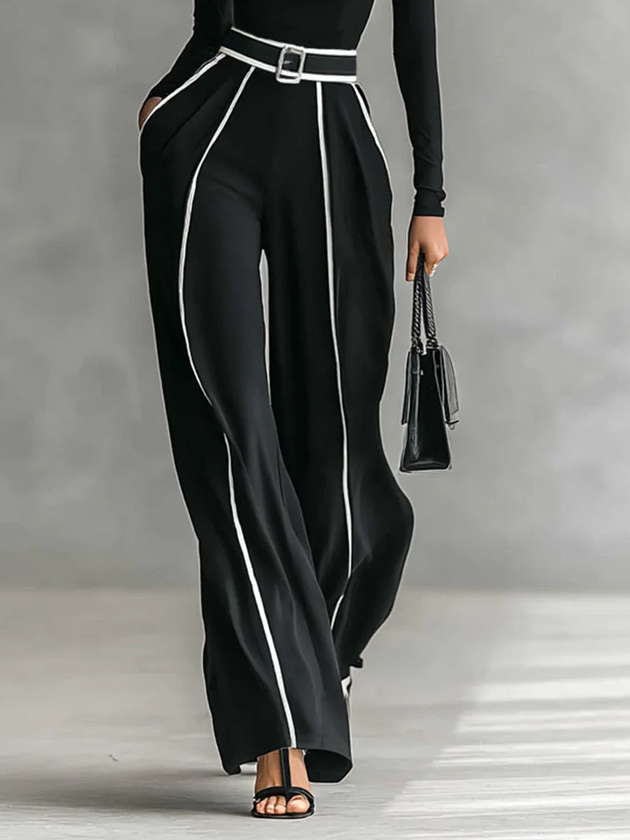 Adele | Conjunto de top de cuello alto con ribetes blancos y pantalón ancho