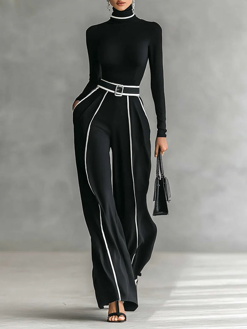 Adele | Conjunto de top de cuello alto con ribetes blancos y pantalón ancho
