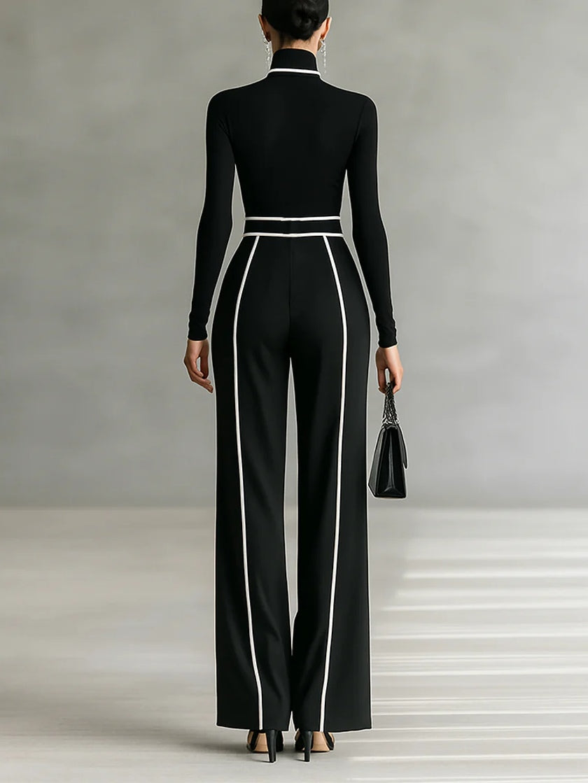 Adele | Conjunto de top de cuello alto con ribetes blancos y pantalón ancho