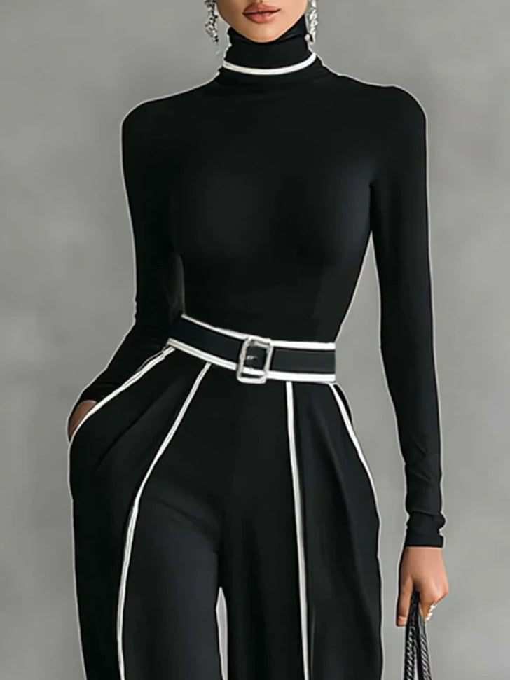 Adele | Conjunto de top de cuello alto con ribetes blancos y pantalón ancho