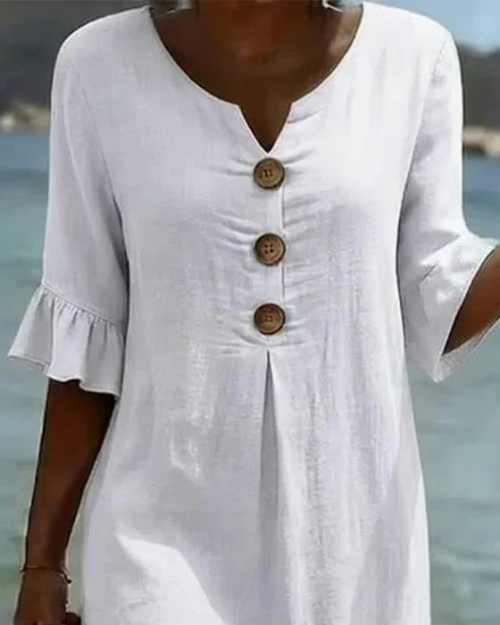 Vanesa™ | Vestido con textura, mangas abullonadas y botones