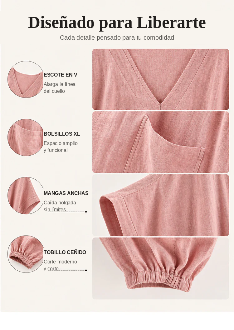 Mono de verano holgado para mujer con cuello en V