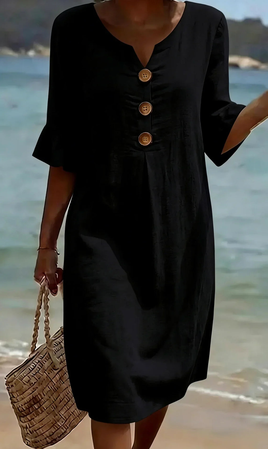 Vanesa™ | Vestido con textura, mangas abullonadas y botones