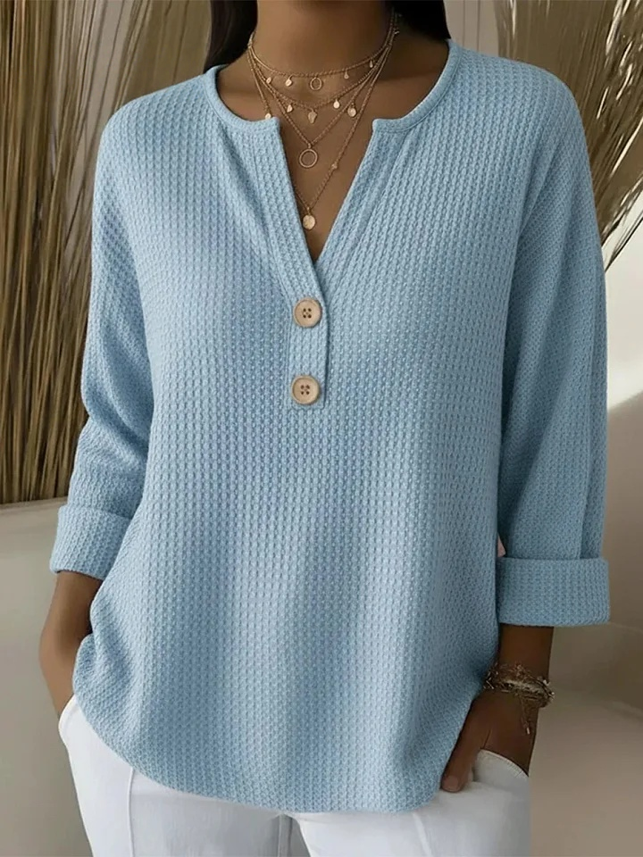 Lucía™ | Camiseta Henley con Textura Waffle y Botones