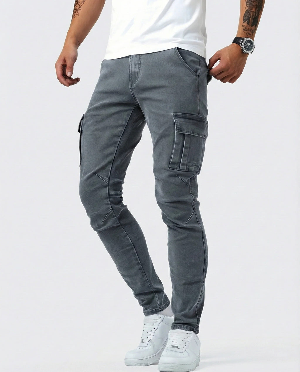 Vaquero Cargo Slim Fit Azul Claro – Estilo Urbano y Comodidad Premium