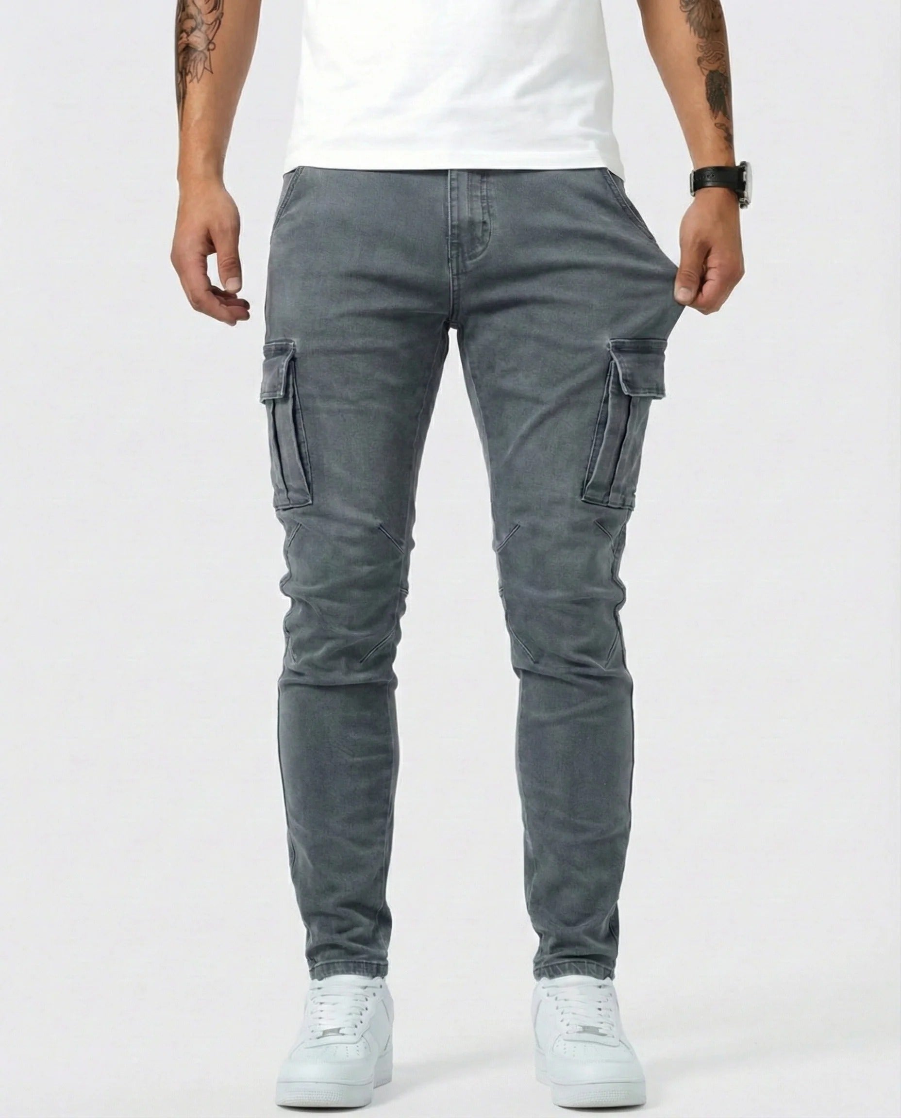 Vaquero Cargo Slim Fit Azul Claro – Estilo Urbano y Comodidad Premium