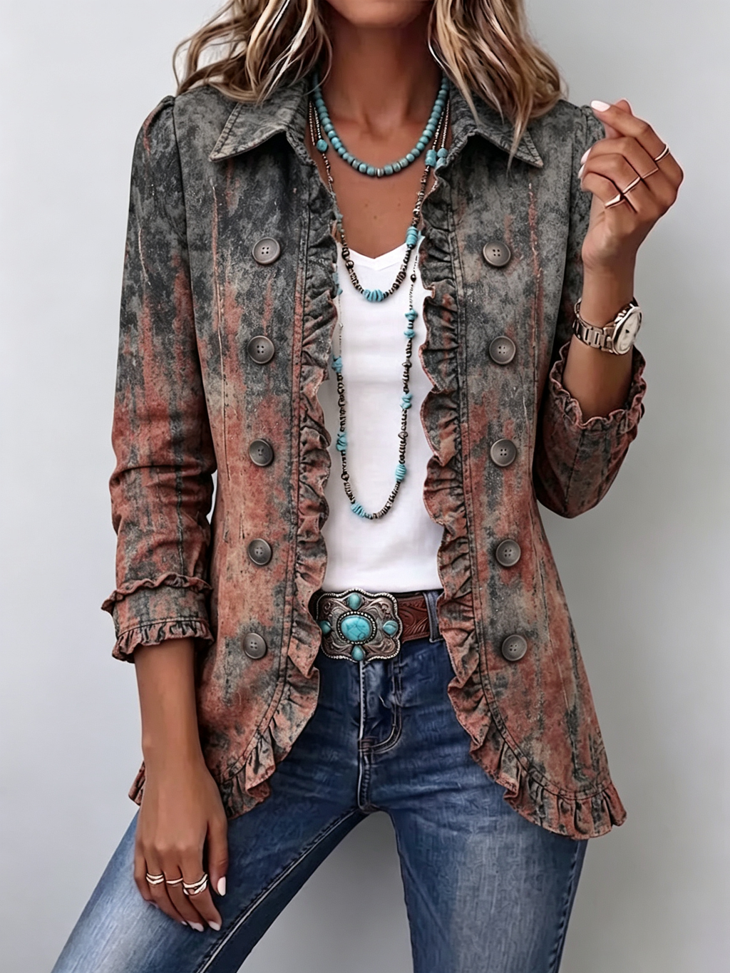 Rosana | Blazer Degradado Texturizado con Volantes
