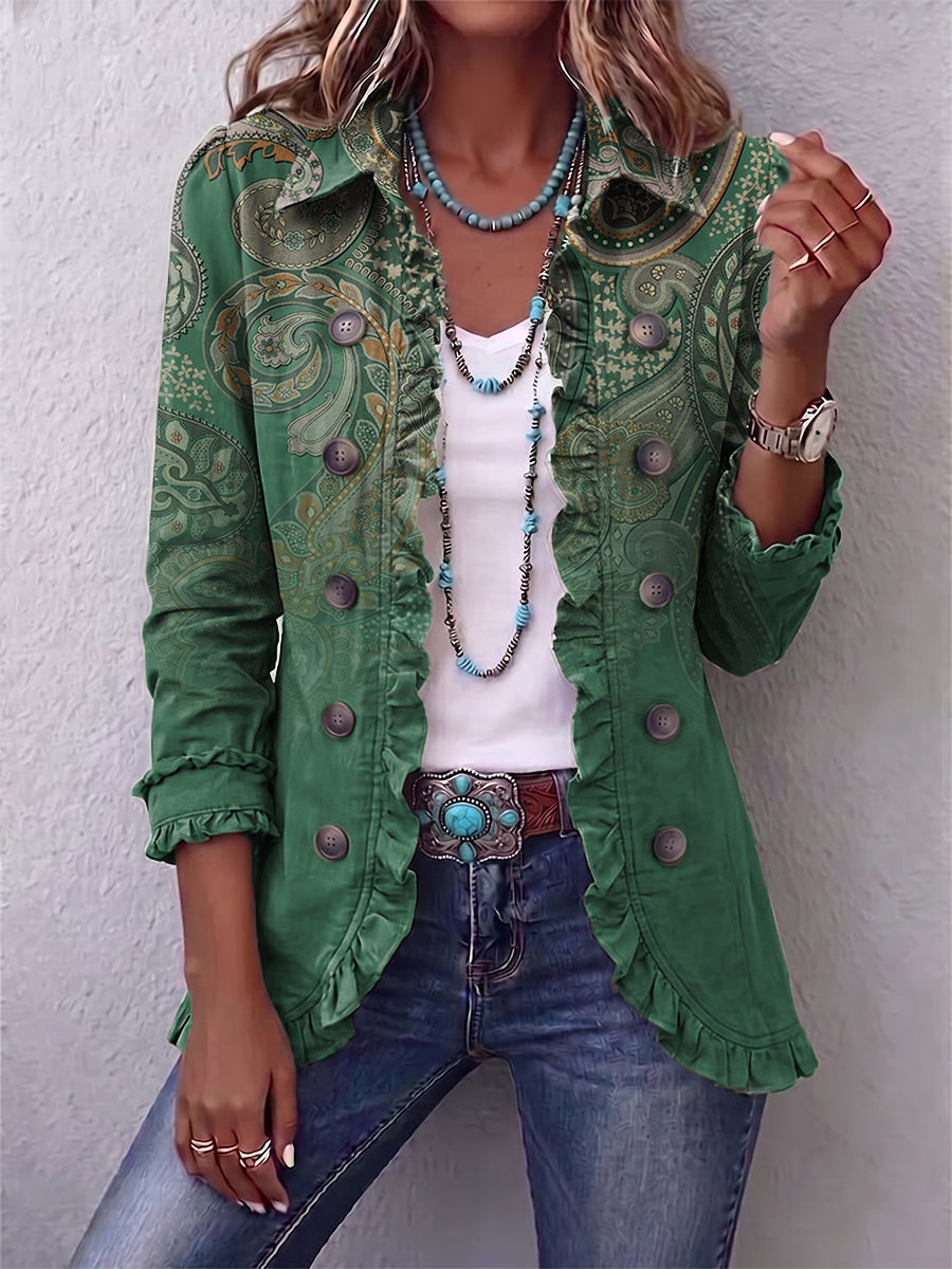 Inés | Blazer con estampado de cachemira verde